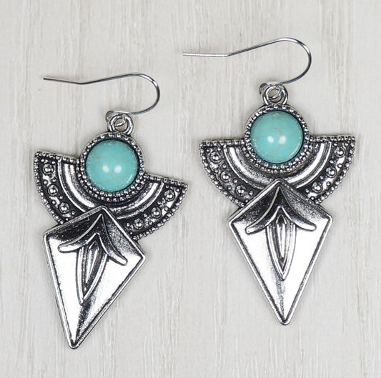 Turquoise and Silver Drops, Southwestern Style Boho Dangle Earrings, Hypoallergenic Platinum Plated Ear Wires, Gift for Herr Her (Copy)