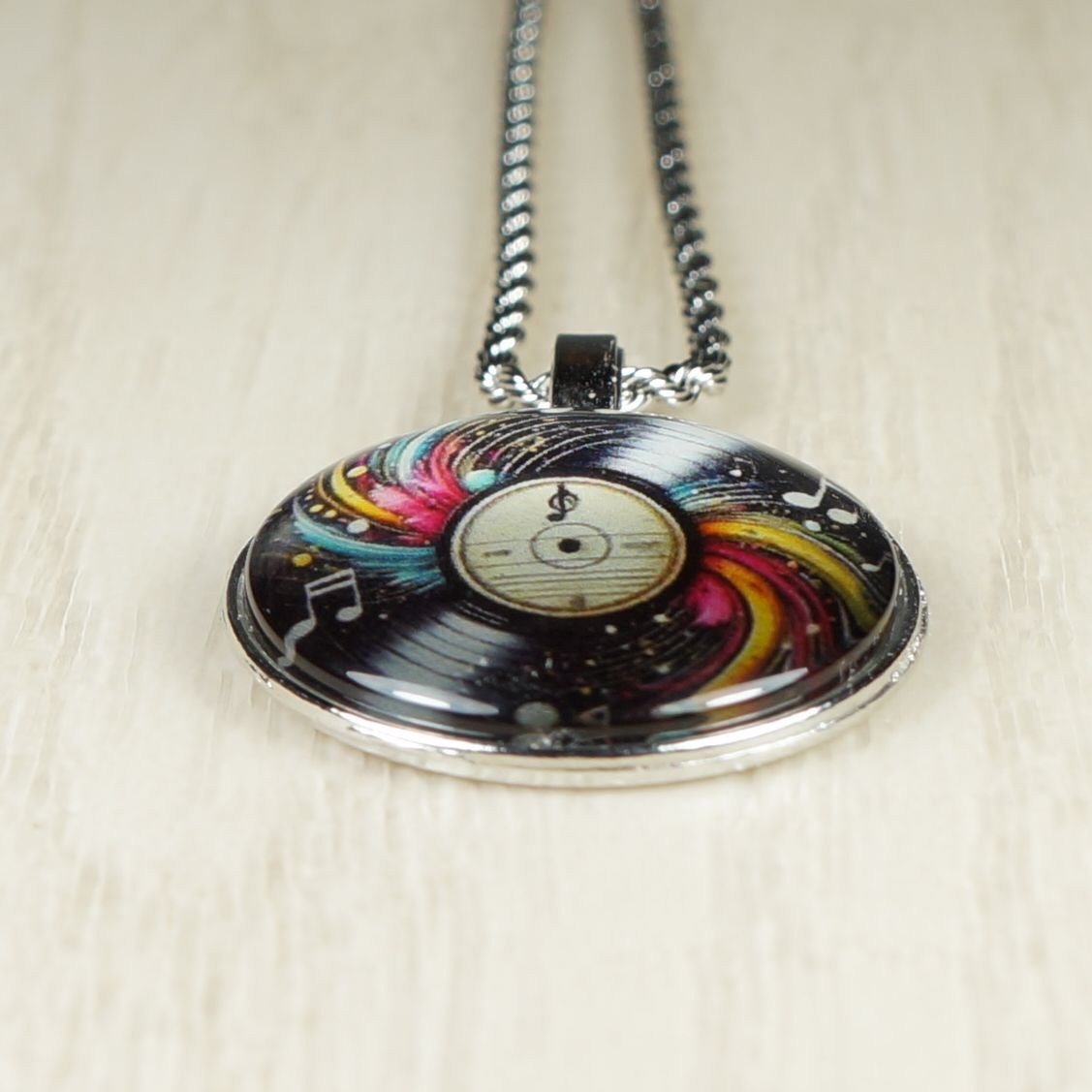 Intricate Highly Detailed Vinyl LP Record Pendant Necklace, Stainless Steel Rope Chain, 20 Inch, Gift for Him or Her