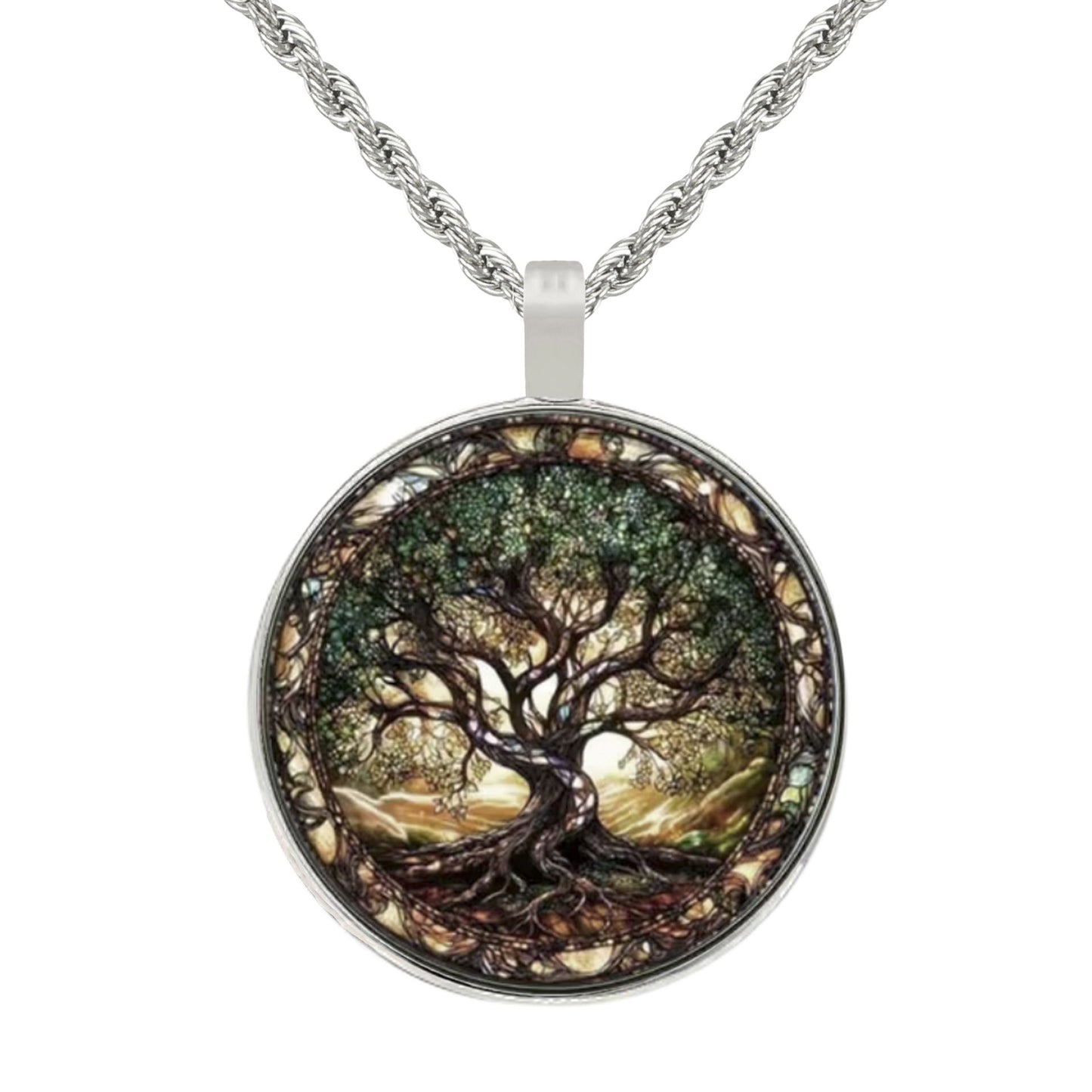 Intricate Highly Detailed Tree of Life Pendant, Stainless Steel Rope Chain Necklace, 20 Inch, Unisex Gift