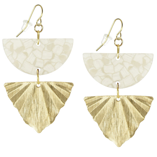 Colorful Acrylic& Brushed Gold Boho Statement Earrings, 18K Gold Ear Wires, Color Choice