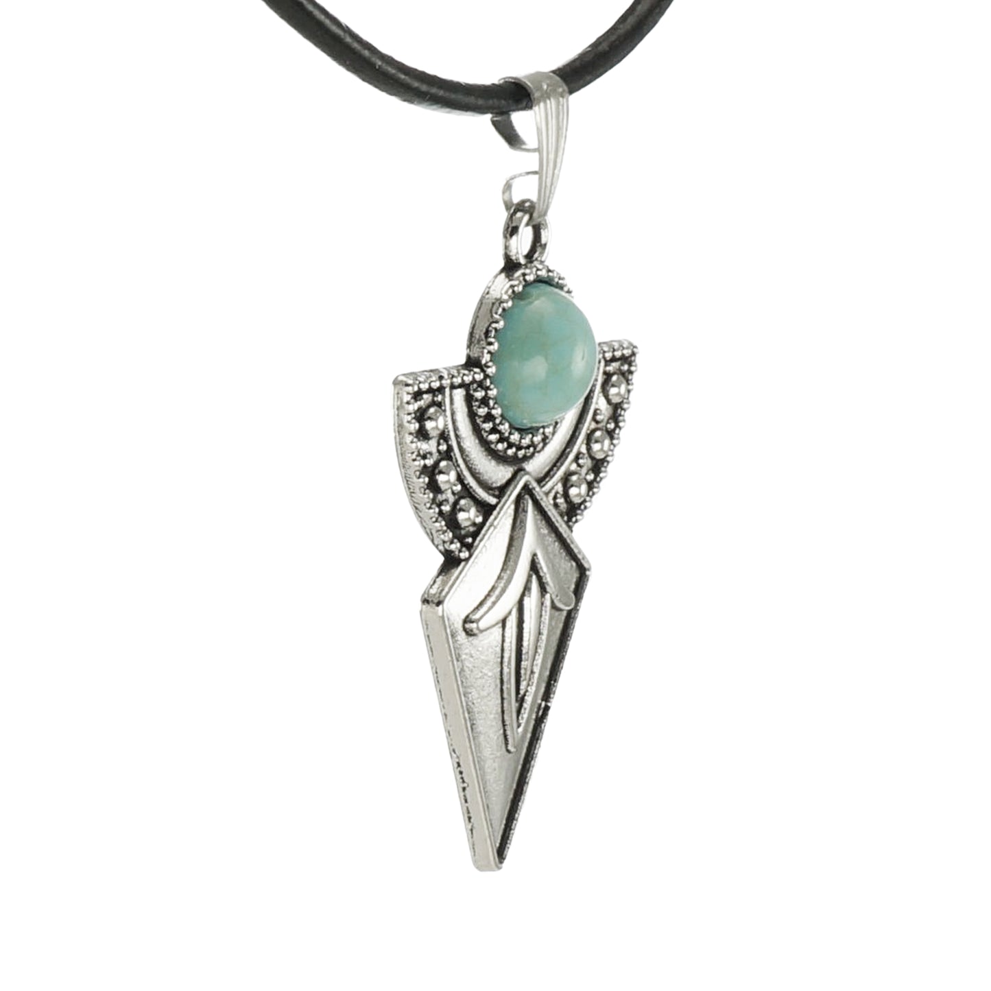 Turquoise & Silver Arrow Southwestern Boho Pendant, Black Leather Cord with Length Choices, Unisex Gift for Him or Her