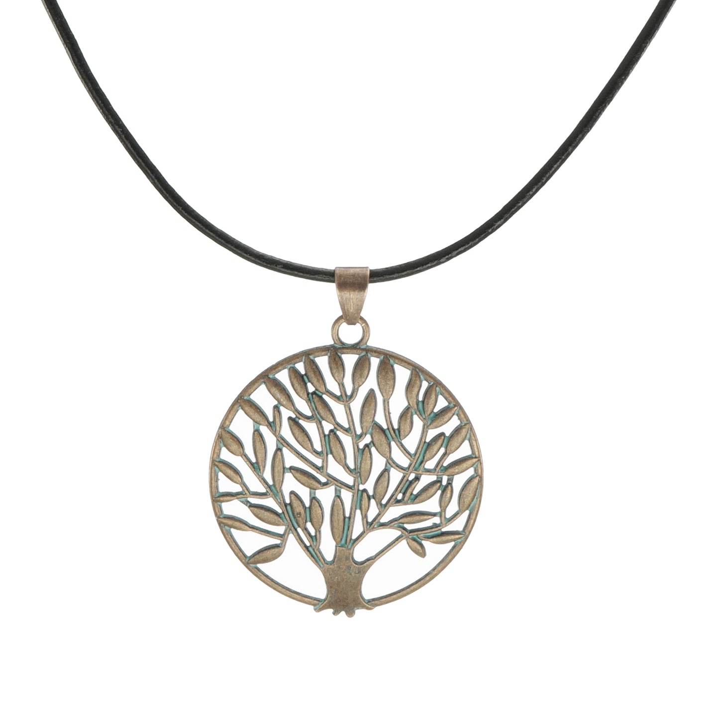 Unisex Copper Patina Tree Pendant Black Leather Cord Boho Statement Necklace, Length Choices