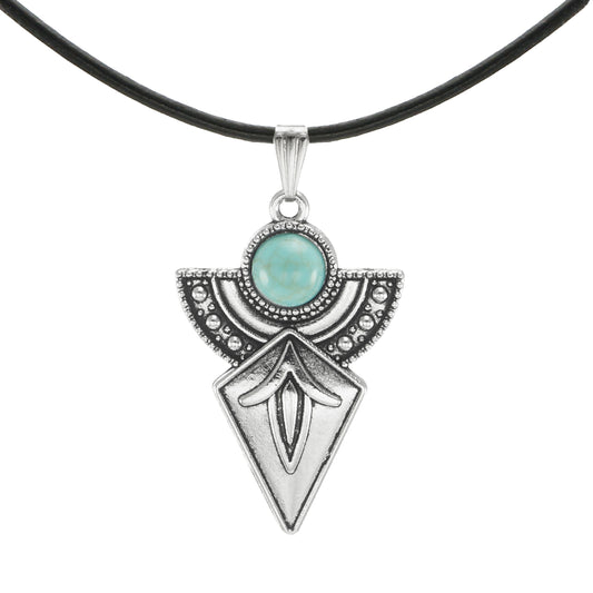 Turquoise & Silver Arrow Southwestern Boho Pendant, Black Leather Cord with Length Choices, Unisex Gift for Him or Her