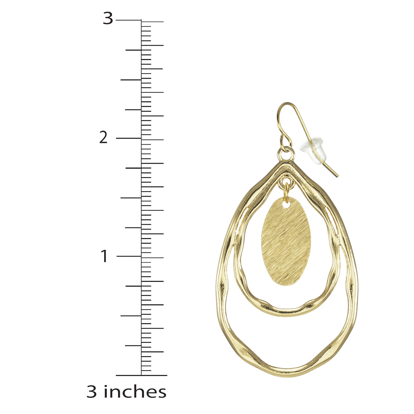 Beautiful Hammered Gold Double Teardrop Boho Statement Dangle Earrings, 18K Gold Ear Wires