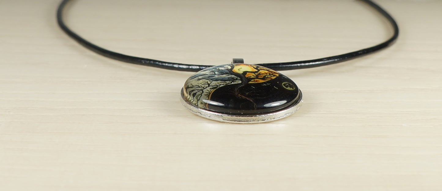 Intricate Highly Detailed Yin Yang Tree of Life Pendant Black Leather Cord Necklace, Length Choices, Gift for Her or Him